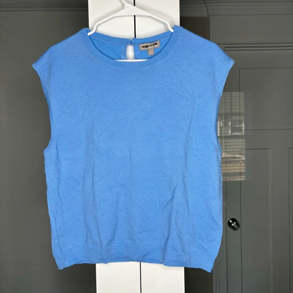 NWT J. Crew Featherweight Cashmere-blend Cropped Sweater Shell Bellflower Blue